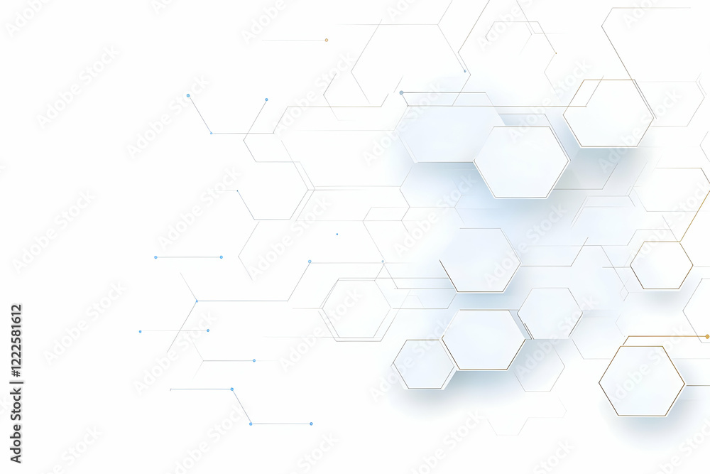 Poster abstract white hexagon background creates a modern and futuristic design with subtle lines and dots