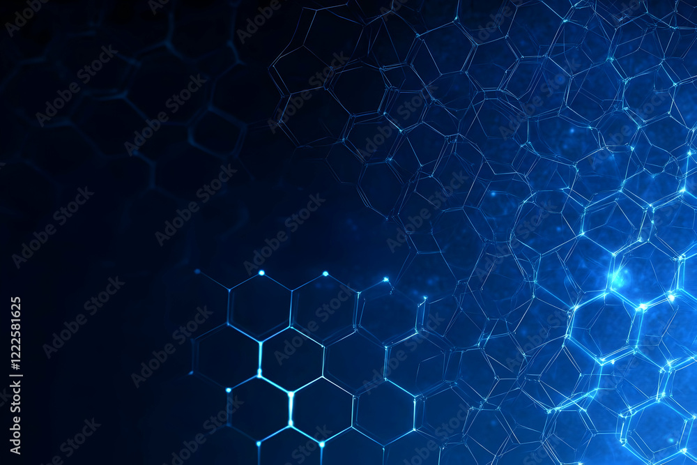 Poster abstract blue hexagonal network glows with futuristic energy and connection
