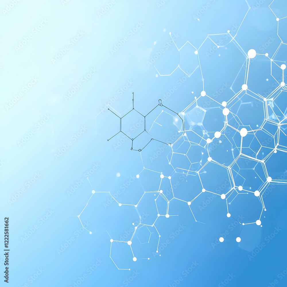 Poster abstract background shows interconnected molecules forming a complex structure with a scientific the