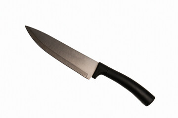 Close-up of a sharp, chef's knife against a clean white background. Its precision blade and comfortable handle make it an essential tool for any chef looking to create with ease and expertise.