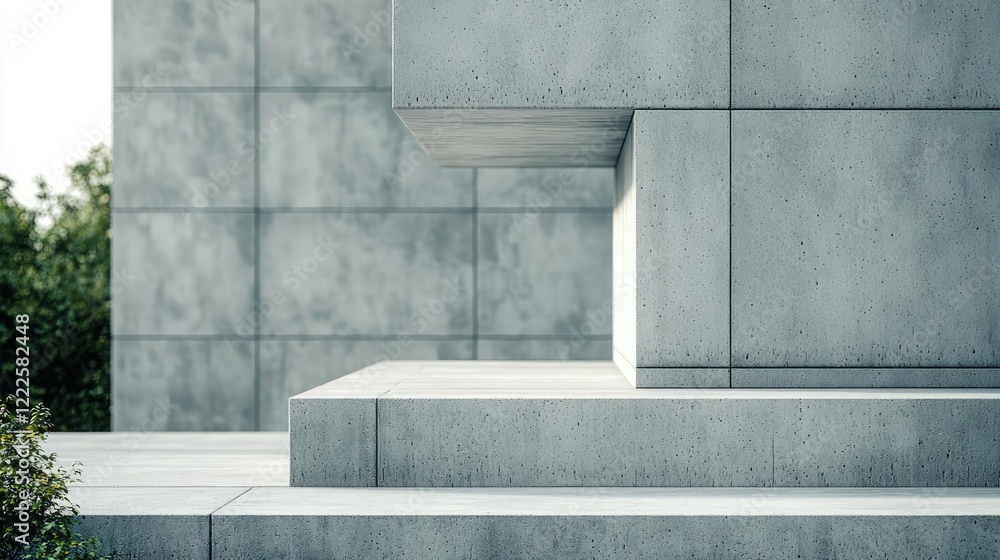 Poster carbon reduction idea. minimalist architectural detail featuring concrete blocks and greenery in mod