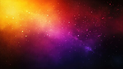 Glowing abstract background with a gradient of purple red yellow orange and black colors Designed as a banner or poster cover with a dark grainy texture and copy space for text