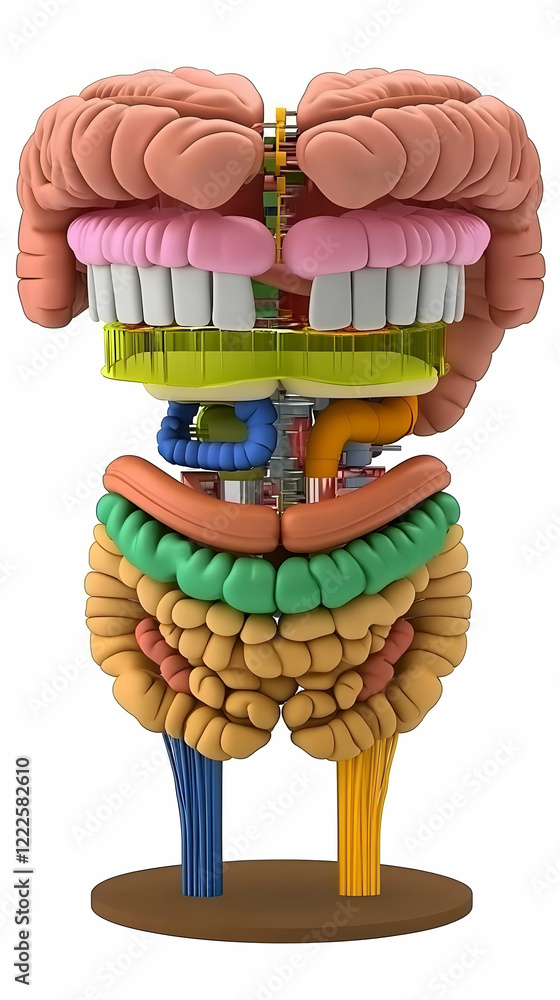 Aufkleber 3d illustration of simplified internal organs displayed with colorful segments on a stand