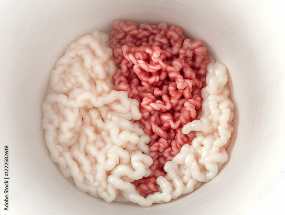 Aufkleber pink and white substance fills a bowl, creating an abstract texture with intriguing shapes and patte