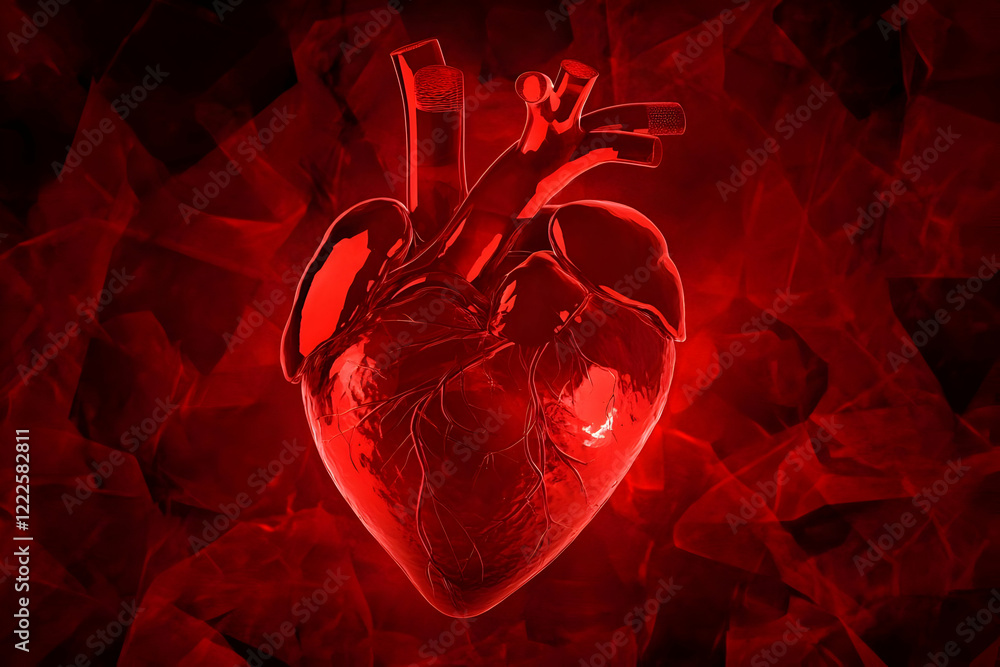 Aufkleber 3d render of glowing red heart on abstract background