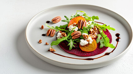 Fresh beet carpaccio with goat cheese and nuts