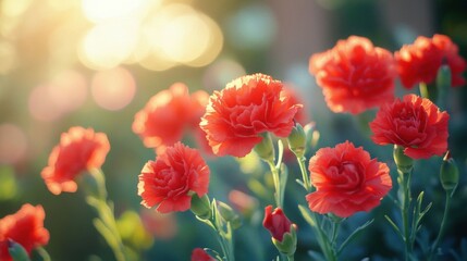 Fototapeta premium Close-up of vibrant red carnations.