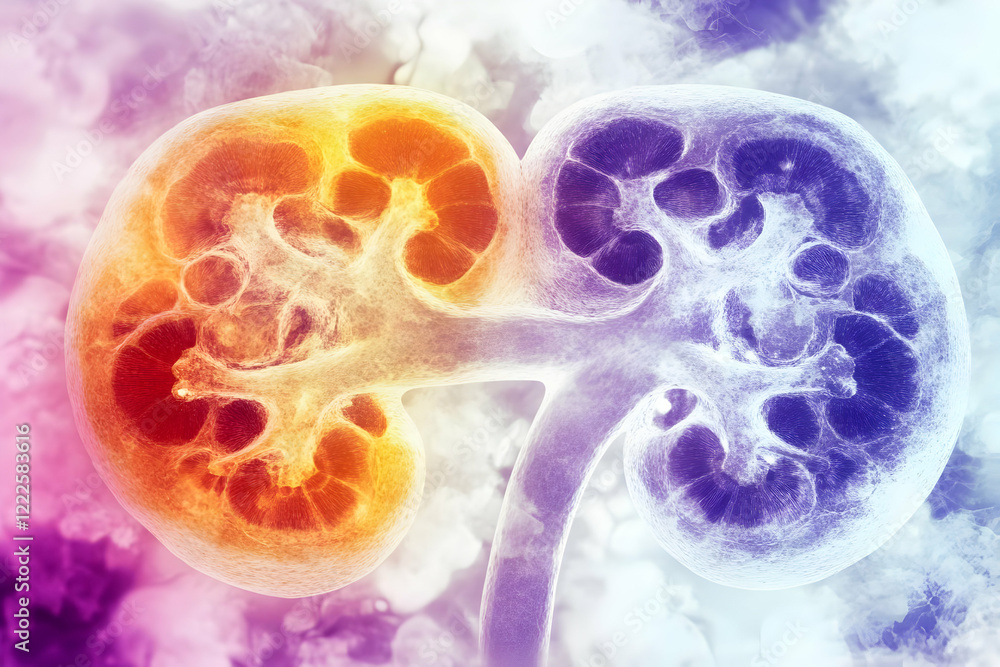 Aufkleber artistic rendering of human kidneys shows internal structure and colorful background.