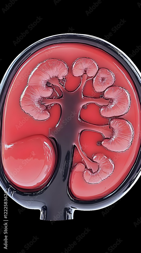 Aufkleber cross section of a kidney showing internal structures and blood flow dynamically
