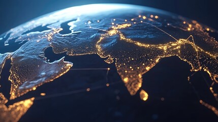 glowing digital earth globe centered on middle east global connectivity and data transfer concept 3d render