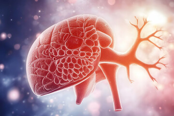 Fototapeta premium Detailed 3D Illustration of the Human Spleen with Blood Vessels and Lobules Prominently Displayed