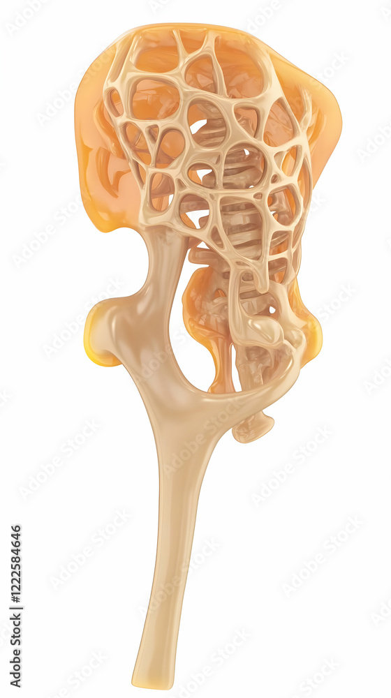 Poster 3D Render of an Abstract Beige Bone-Like Structure with Intricate Latticework and Smooth Surfaces