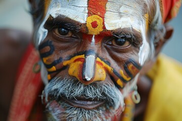 Portrait of an indian sadhu showing his traditional face painting
