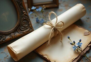 Nostalgic Scene with Letter and Forget-Me-Nots