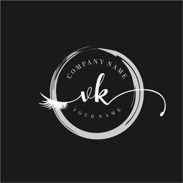 VK Elegant Circular Logo Design with Feather and Calligraphic Text