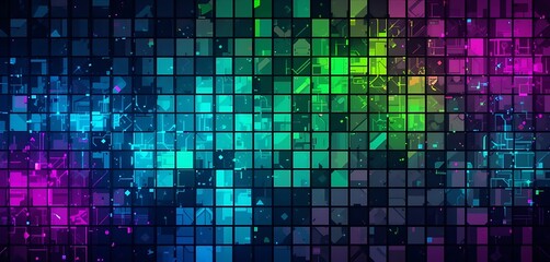 Abstract Grid Pattern With Neon Circuitry Design