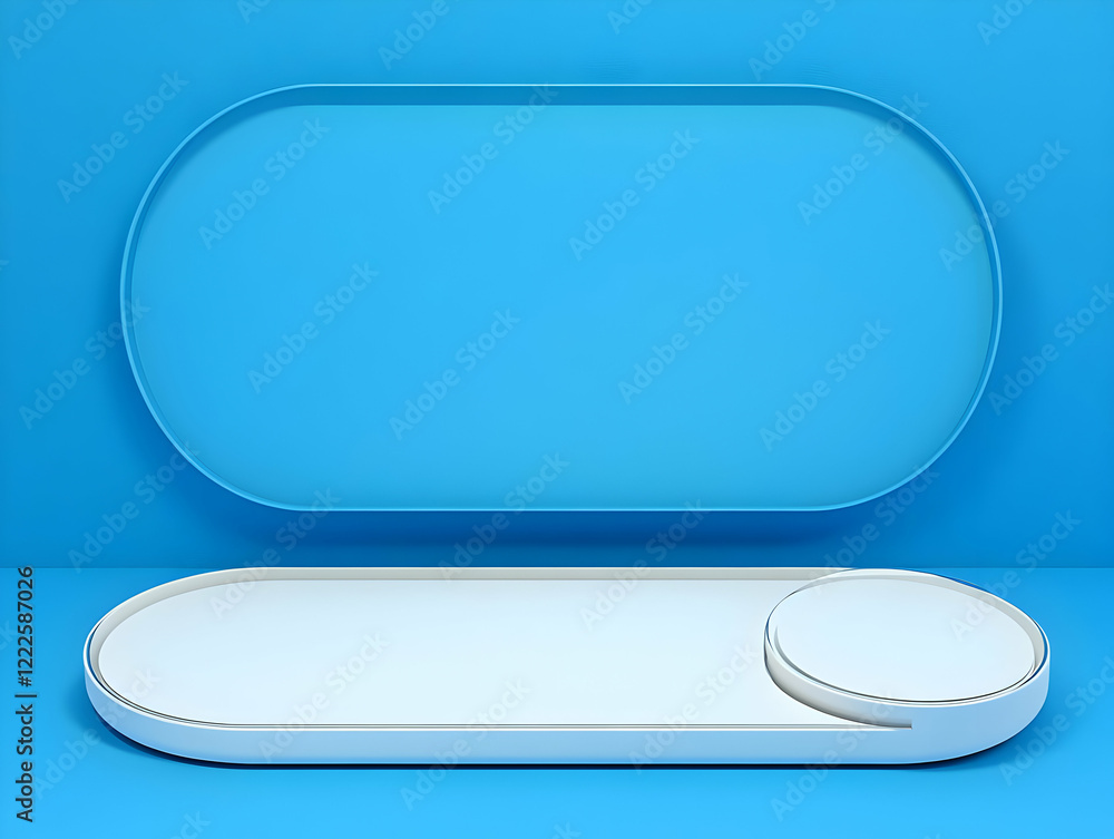 Poster 3d rendering of white podium and blue backdrop creates modern and minimalist display space