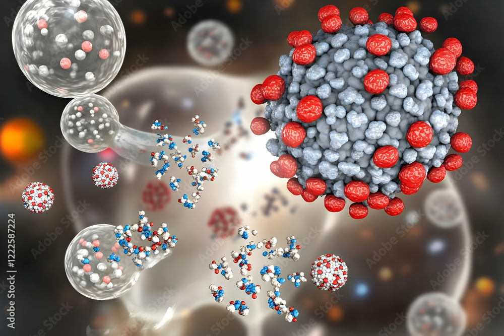 Aufkleber microscopic view of molecules interacting with a larger biological structure