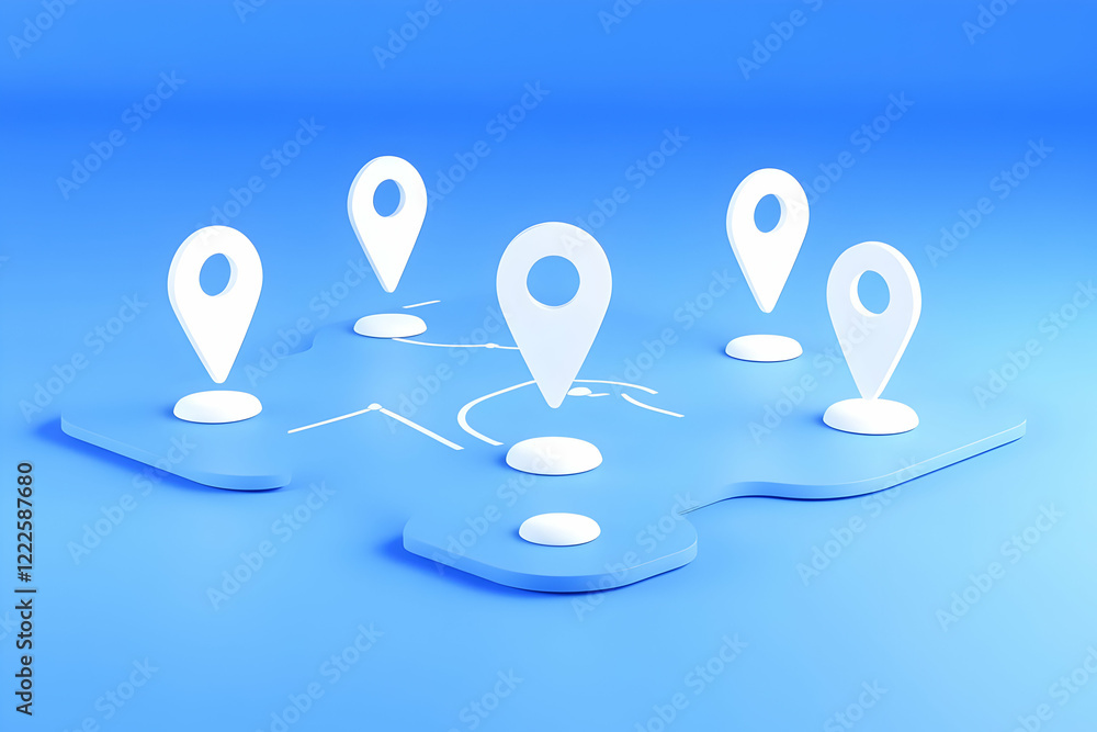Poster 3d location pins mark spots on a map, symbolizing navigation or destination points precisely.