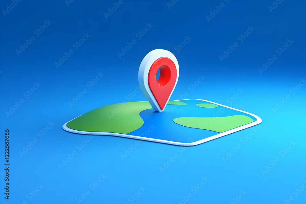 Poster 3d location pin icon marks spot on map indicating destination precisely on a blue background