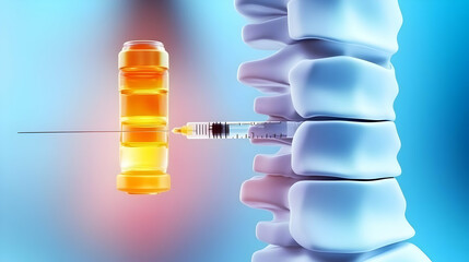 Syringe draws medicine from vial for spinal injection, providing pain relief and treatment efficiently.