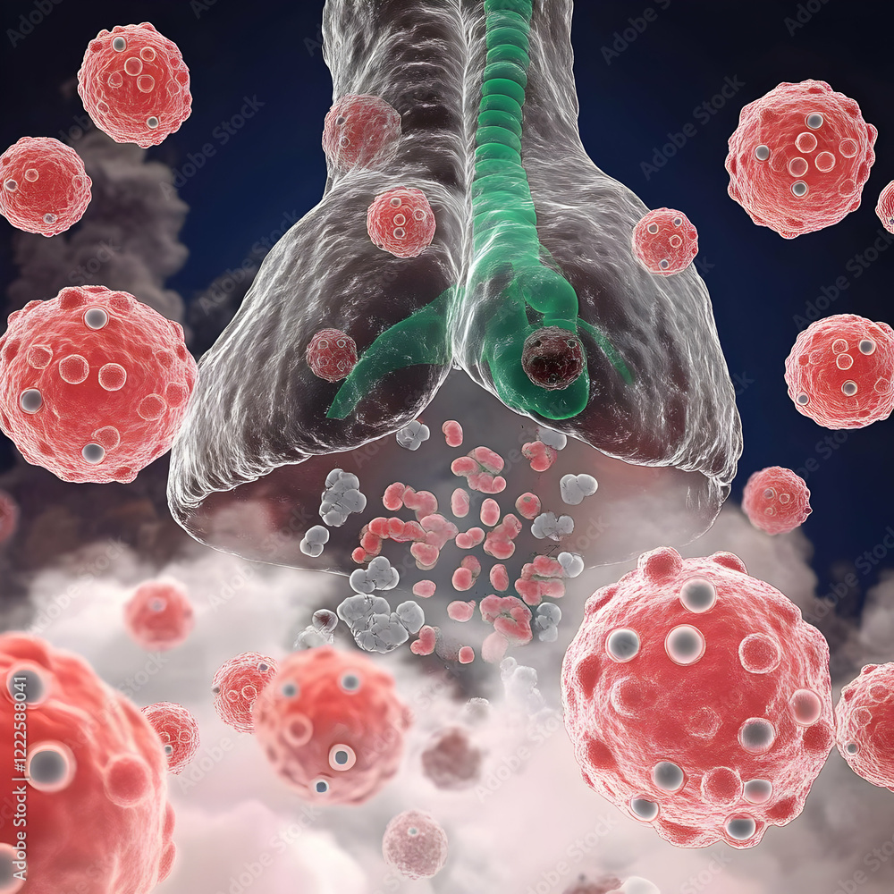 Aufkleber microscopic view of cells releasing particles with trachea in background
