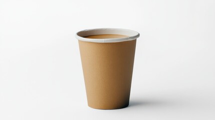 Brown Paper Coffee Cup with Black Coffee on White Background