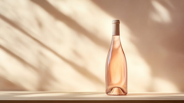 A wine bottle captured on a clean wooden surface