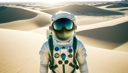 Fototapeta premium Astronaut posing from the front on a desert planet on white background 