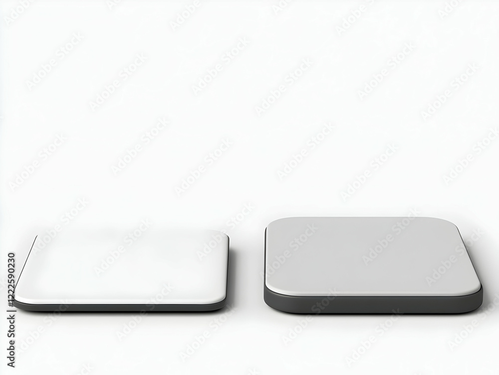 Poster two blank rectangular podiums stand on a white background with soft lighting for product placement