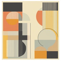 Abstract geometric art, warm colors, shapes, background design, wall art