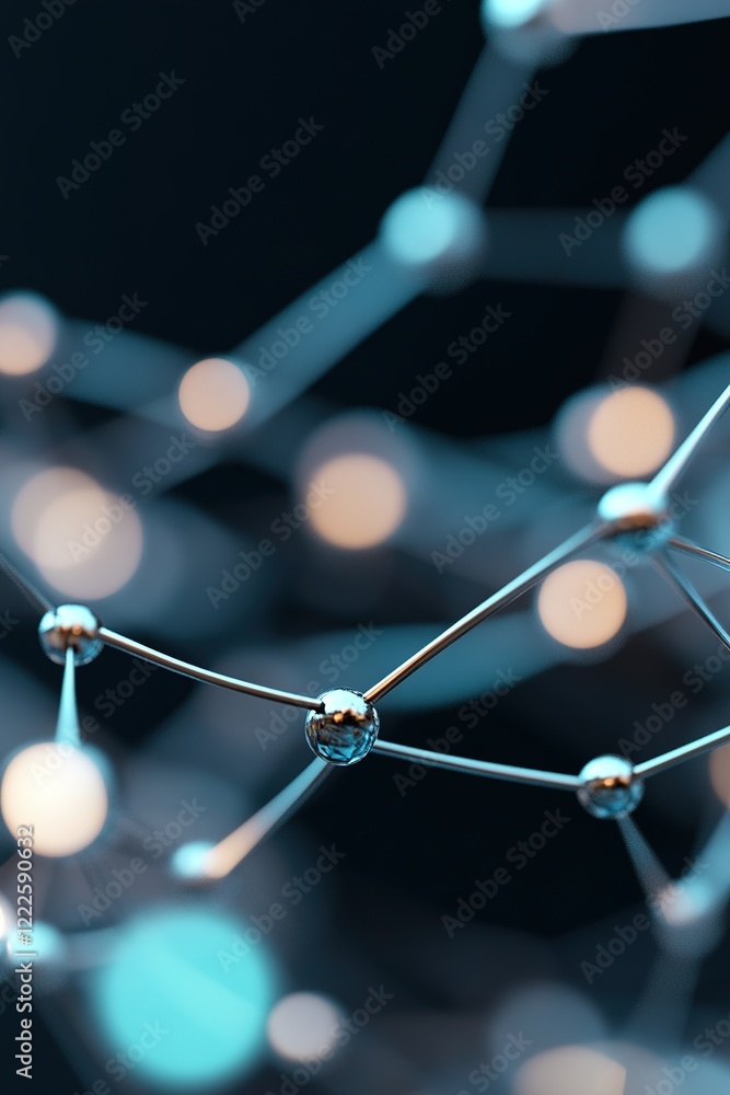 Poster a vibrant 3d network composed of glowing nodes and interconnected lines in blue and green tones sugg