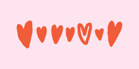 Set Sketch Pink Silhouette Heart. Valentine Love Shape Doodle Collection. Hand Drawn Vector Isolated Illustration