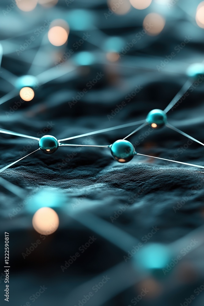 Poster a vibrant network of interconnected nodes and lines emits soft blue and green glows against a dark g