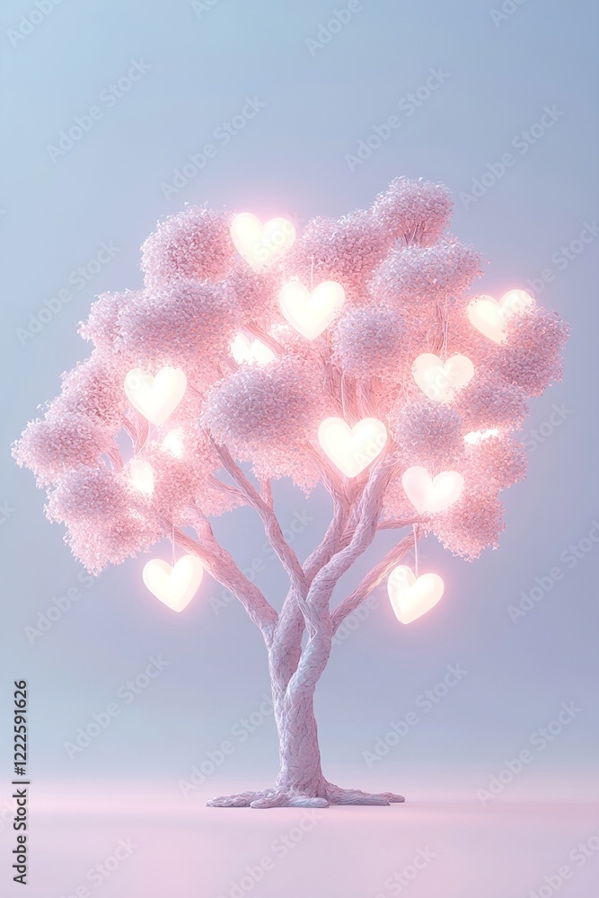 Aufkleber a glowing 3d tree features branches composed of interwoven hearts, symbolizing growth and connection