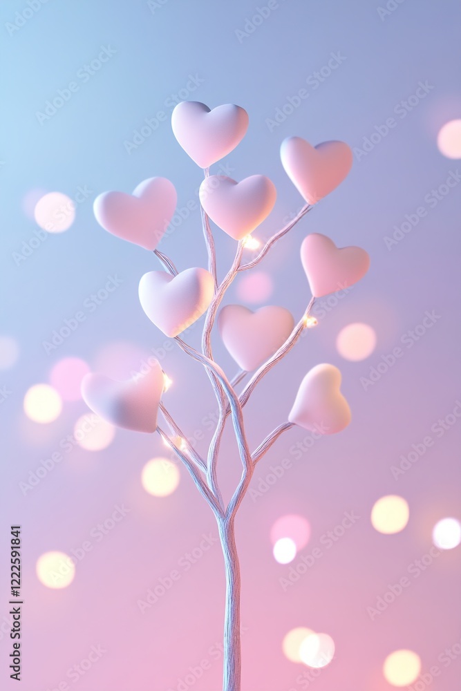 Poster a glowing 3d tree features branches intricately forming a network of hearts. this uplifting visual i