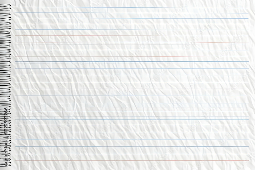 Poster blank crumpled lined spiral notebook page is ready for writing and notes