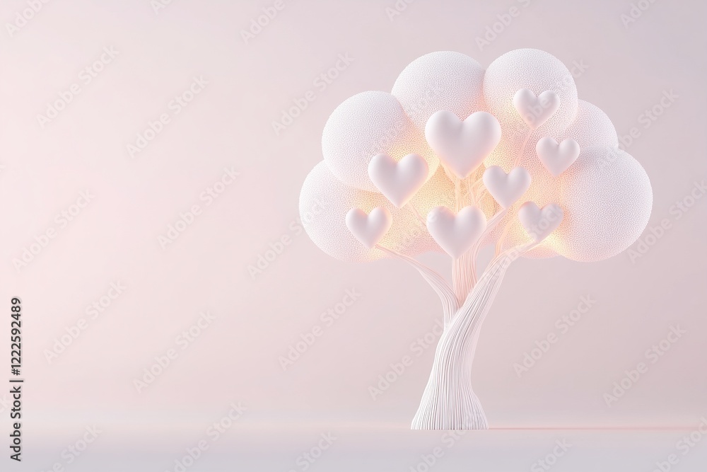 Aufkleber a vibrant 3d tree glows softly, with branches forming a network of hearts that symbolize growth and 