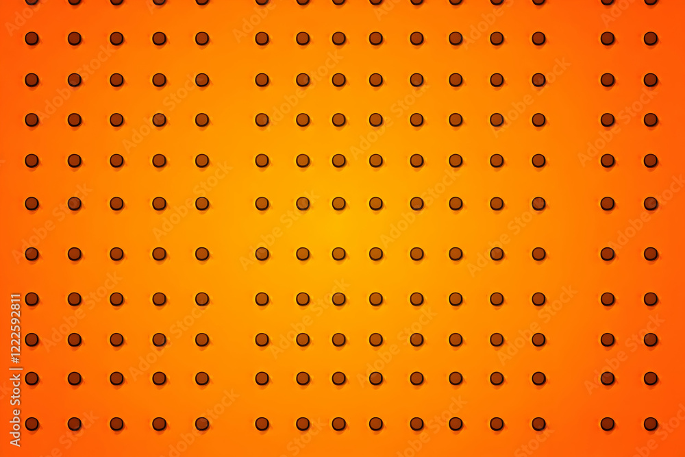 Poster orange background displays a grid of dark circles in a regular pattern