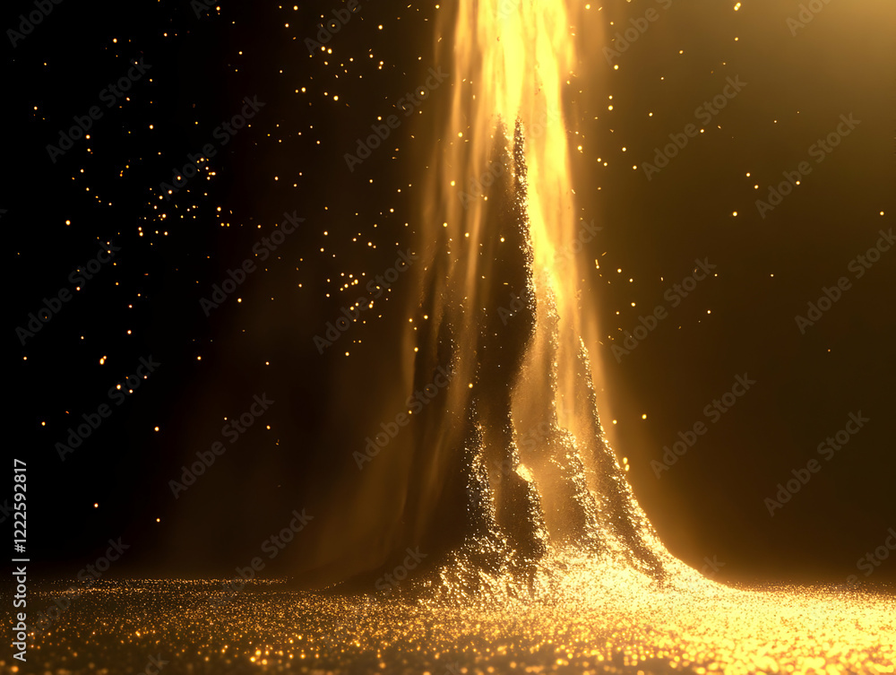 Aufkleber abstract golden particles flowing downward gracefully creating shimmering shapes on a dark backgroun