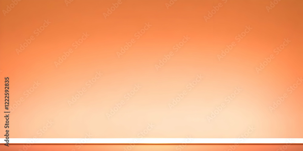 Poster empty shelf display illuminated by bright light on orange background.
