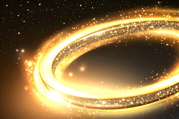 Golden Sparkling Ring Illuminates Dark Background with Glittering Particles and Radiant Glow