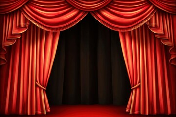 Illustration of elegant red stage curtains, theater red curtain for advertisement banner, theatre advertising image