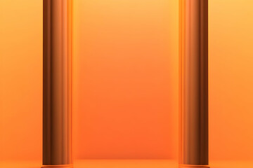 3D Rendered Orange Backdrop with Two Pillars Creates a Dramatic Scene for Product Display