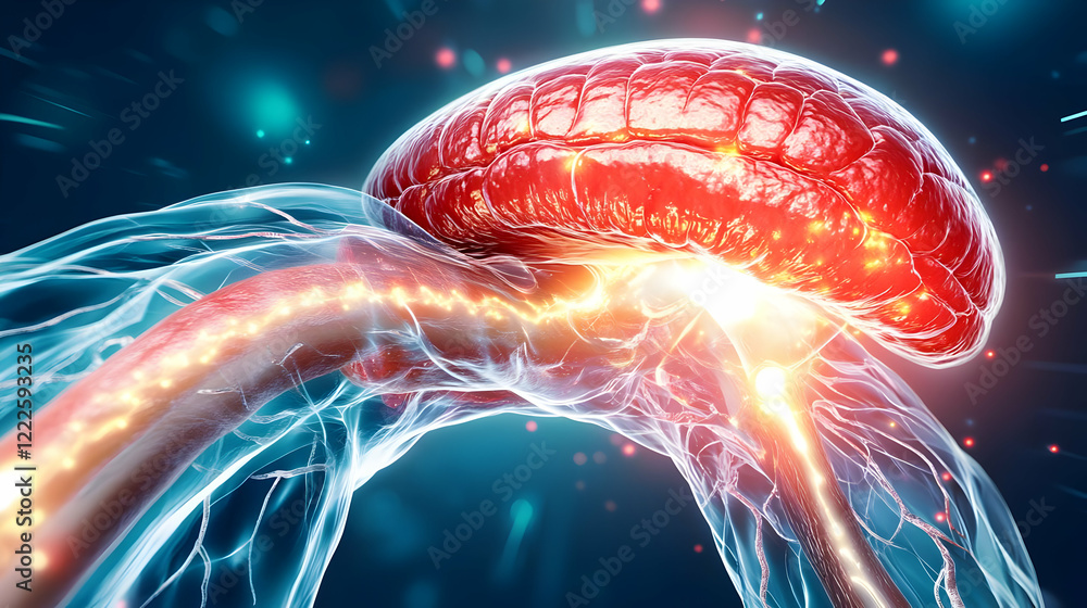 Aufkleber 3d illustration of brain showing neural activity and connections within the nervous system