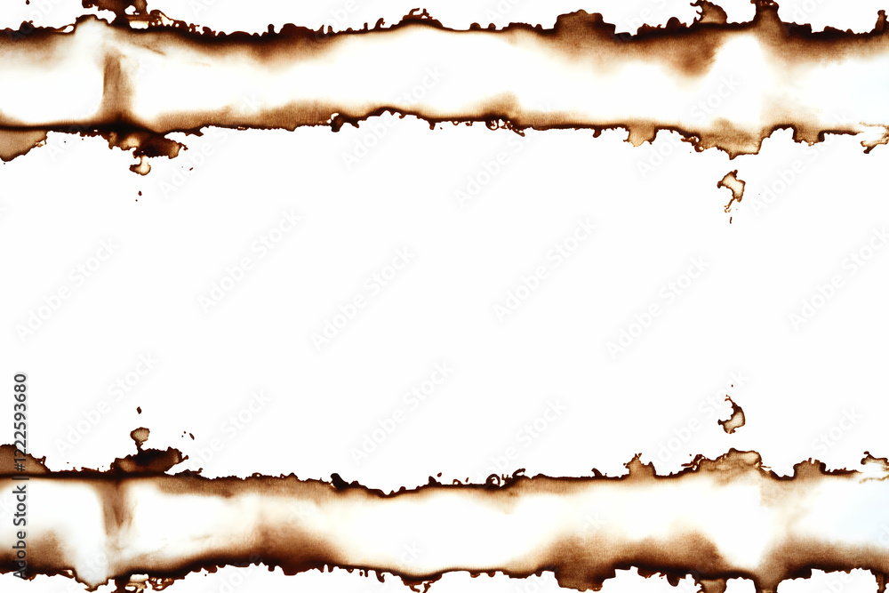 Poster burnt paper edges frame creates a rustic border on white background with copy space