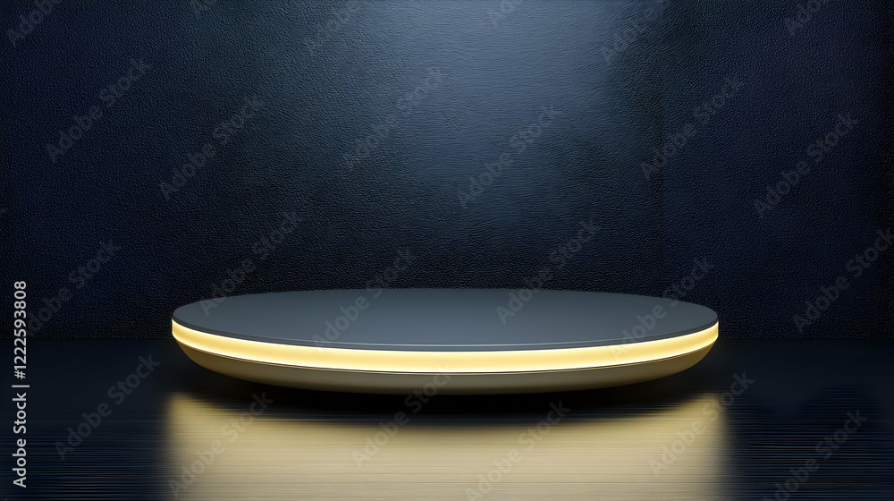 Poster 3d rendered illuminated podium on a textured dark background with subtle lighting for product displa
