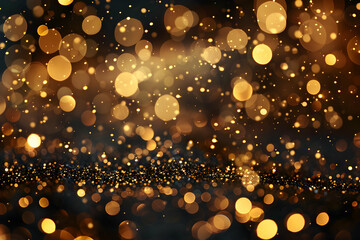 Golden bokeh lights blur abstract background with sparkling glitter elegantly.