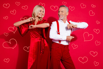 Photo of retired husband and wife have fun event retro xmas dancer elegant dress concert isolated...