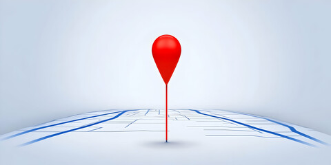 3D Red Location Pin Marks a Specific Spot on a Map with Blue Lines Clearly Indicating Roads and Paths.